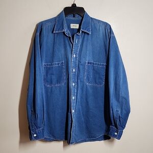 Hugo Boss Blue Denim Button Up Shirt Mens Large Classic Style